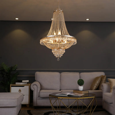 LED Pendant Light Luxury Crystal Chandelier for Living Room, Hotel Lobby, Villa High Ceiling Staircase - European-Style