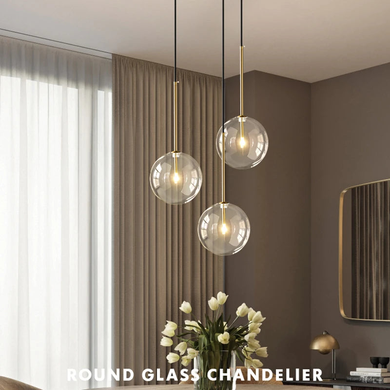 Modern LED Pendant Lamp: Glass Ball Design for Bedroom, Living Room, Kitchen Bar, Indoor Decor