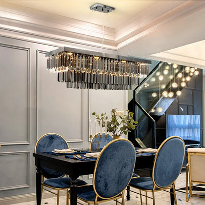 Modern Black Crystal Rectangle Chandelier - LED Suspension Lamp for Dining Room and Kitchen Island