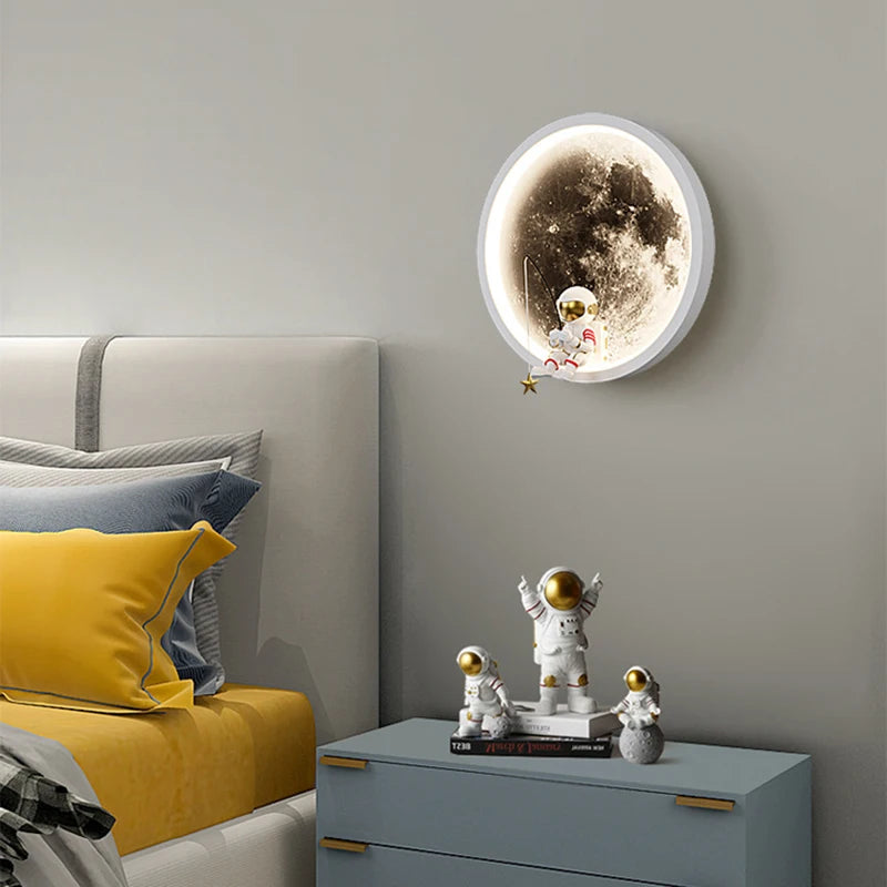Modern LED Wall Lamp: Moon & Astronaut Nightlight for Kids, Living Bedroom Bedside Lighting Lustre