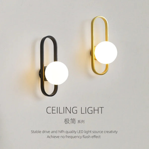Modern Glass LED Wall Lamp with E27 Socket for Bedroom, Bedside & Living Room