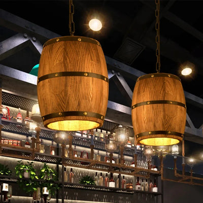 Vintage Retro LED Wooden Pendant Lamp: Industrial Creative Wine Barrel Design, Perfect for Restaurant, Bar, Hot Pot Shop
