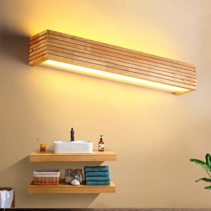 Contemporary Wooden LED Wall Sconce Lights for Bathroom and Hotel Background Decoration