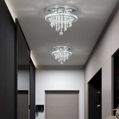 Modern Crystal Flush Mount Ceiling Light - Sparkling Elegance for Hallways, Foyers, and More