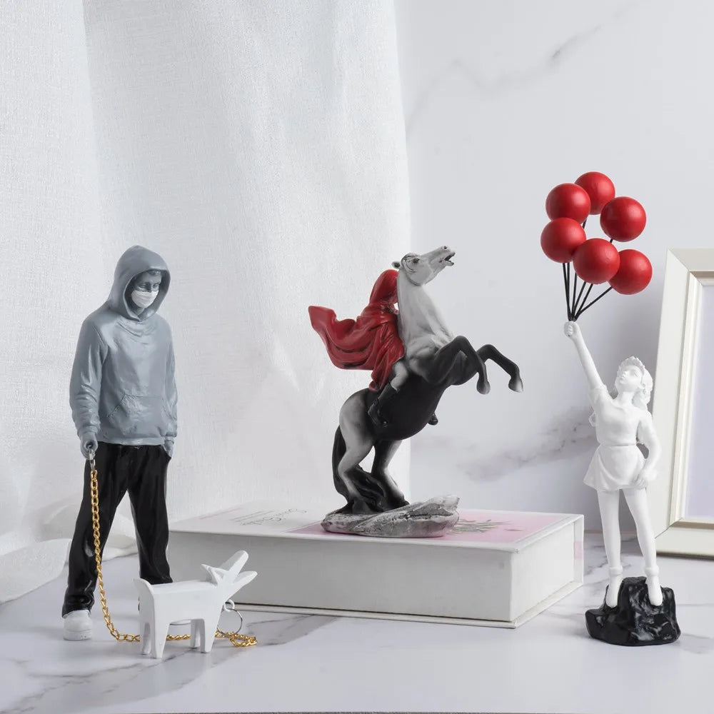 Banksy Sculpture Set – Flower Thrower & Balloon Girl Resin Decor for Home & Office