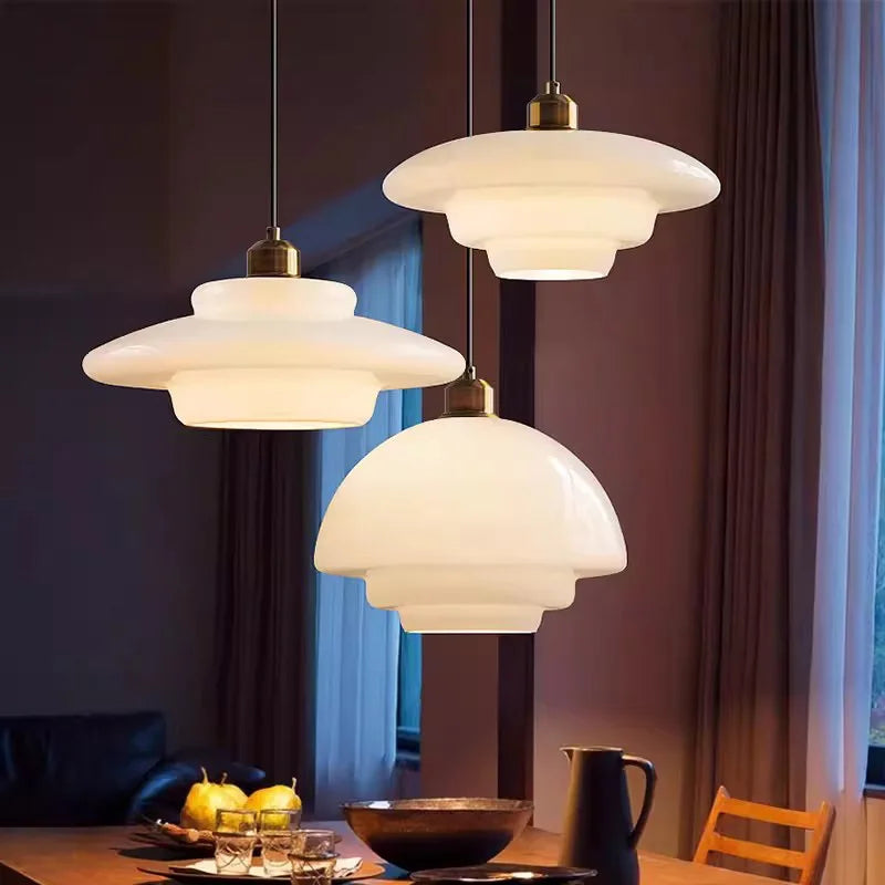 Nordic Cream Wind Milk Glass Art Decorative Pendant Lights: LED E27 Modern Light Fixtures for Kitchen Island, Dining Room,