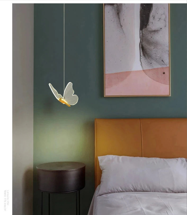 Nordic Butterfly LED Pendant Lamp – Elegant Hanging Light Fixture for Bedrooms and Staircases