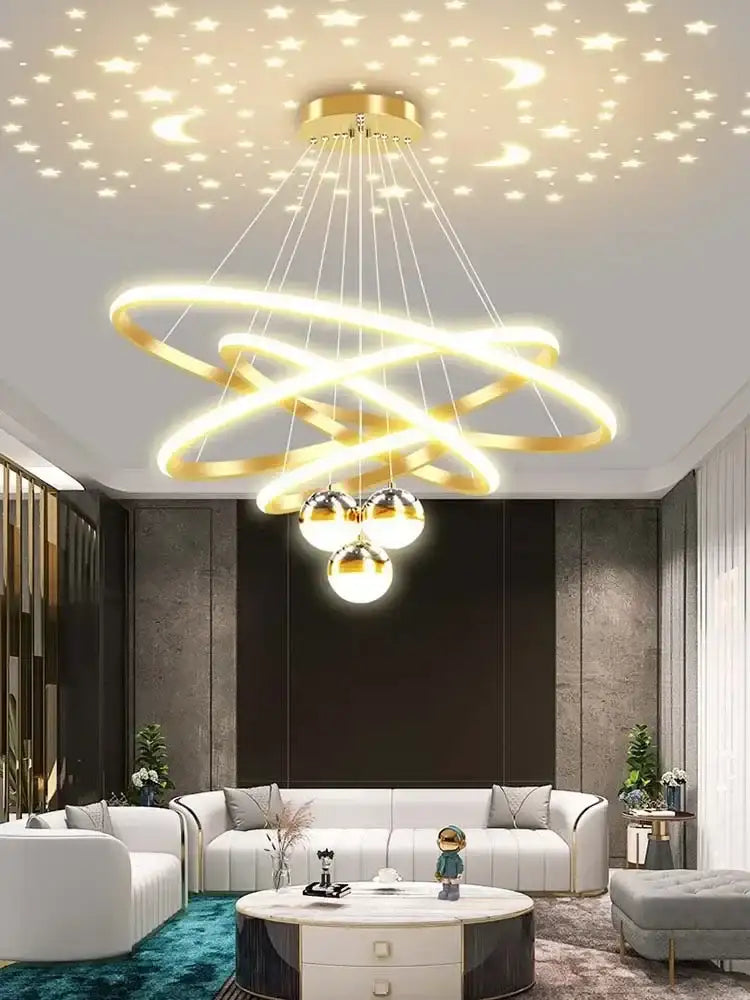 Modern Rings Ceiling Chandelier - Adjustable Starry Sky Lighting for L ...