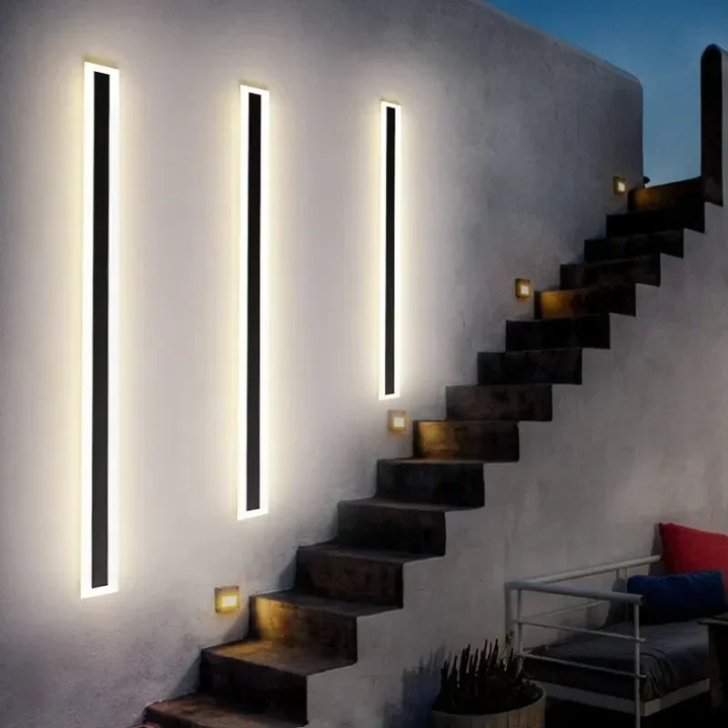 Modern Waterproof Outdoor Long Strip LED Wall Lamp for Villas, Porches, Gardens, and Garage Doors