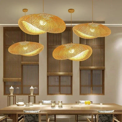 Chic Chinese Bamboo Chandelier: Hand-Woven Rattan Tea Room Lamp with Creative Straw Hat Design