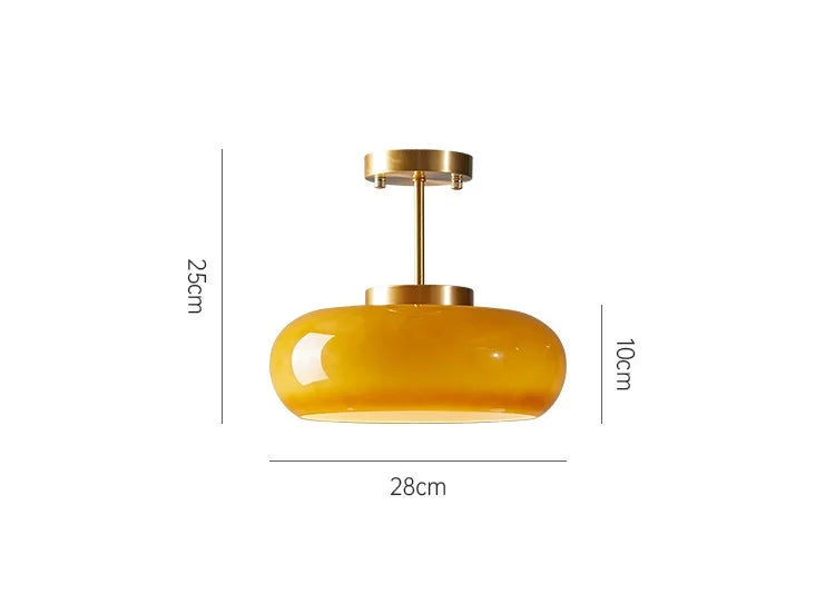 Nordic Modern Yellow Glass LED Pendant Light – 40W Copper Fixture for Bedrooms and Living Rooms