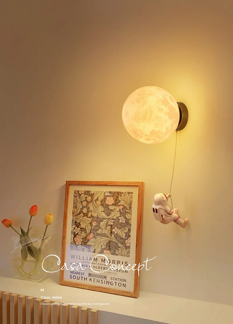 Comoonda Space Astronaut Wall Lamps with Moon Imitation for Creative Bedroom Decor