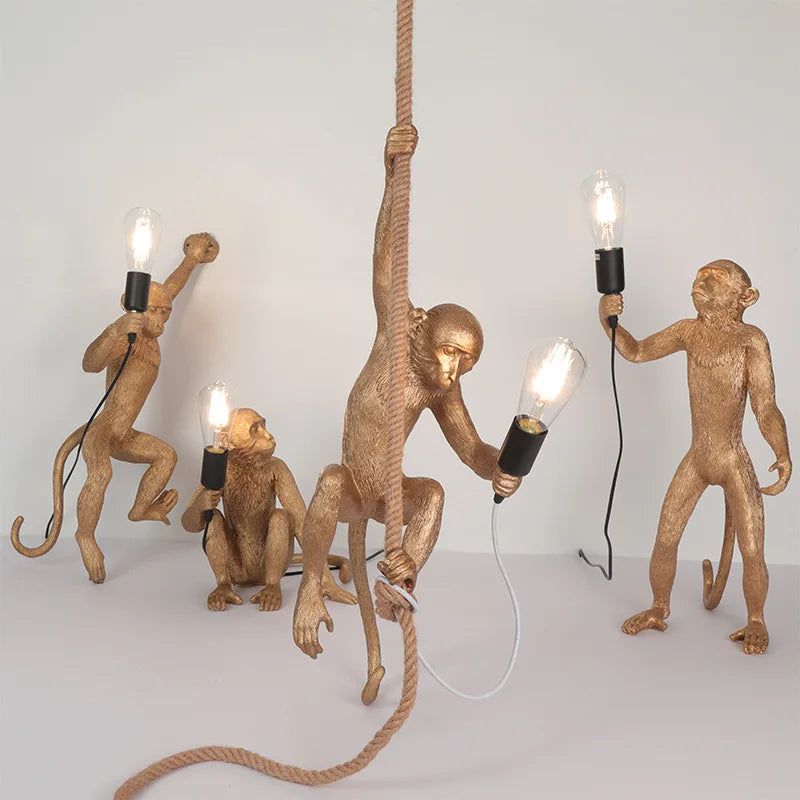 Contemporary LED Monkey Pendant Light: Resin Simian Lamp for Home Interior Decor