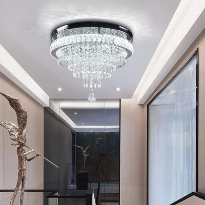 Modern Minimalist Circular Crystal Chandelier - High-End Home Decor Lighting Fixture for Living Room, Restaurant, Corridor