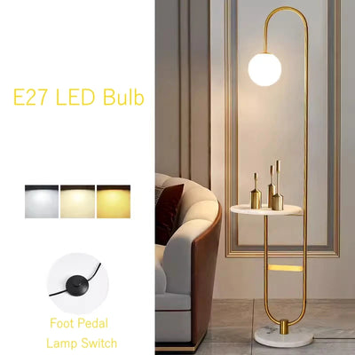 Modern Standing LED Lamp with Marble Table and Base - Elegant Lighting Fixture for Living Room and Bedroom