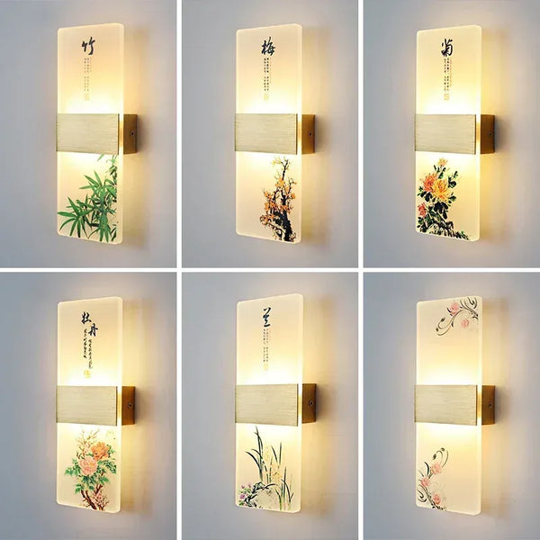 Frosted Acrylic Indoor Wall Lamp 6W LED Wall Light Modern New Chinese Style LED Printing Bedside Wall Light For Home Decoration - Eco Luxe Décor