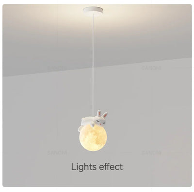 Nordic Little Cute Rabbit LED Pendant Lamp for Dining Rooms, Children's Bedrooms, and Bedside Spaces