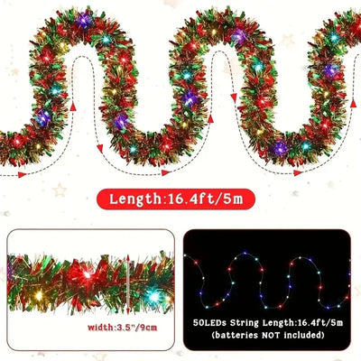 1PC LED Christmas Tinsel Garland Metallic Shiny Tree Decoration String Light for Home and Holiday Party Décor