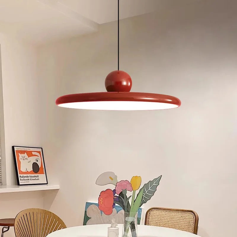 Nordic LED Pendant Light Cream Wind Flying Saucer Lamps for Living Room Bedroom Bedsides Restaurant Hotel Interior Illumination