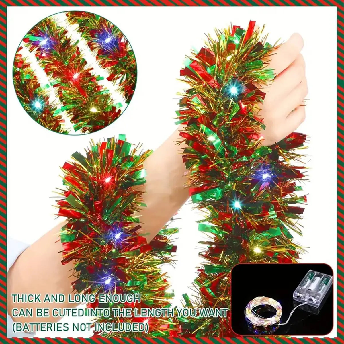 1PC LED Christmas Tinsel Garland Metallic Shiny Tree Decoration String Light for Home and Holiday Party Décor