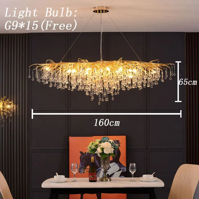 Modern Gold Crystal Ceiling Chandelier - Luxury Pendant Light Fixture for Dining, Living Room, Bedroom