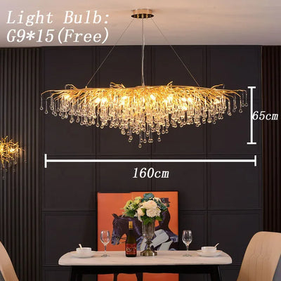 Modern Gold Crystal Ceiling Chandelier - Luxury Pendant Light Fixture for Dining, Living Room, Bedroom