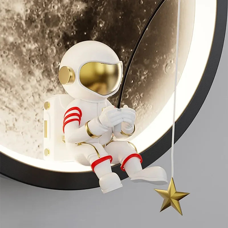 Modern LED Wall Lamp: Moon & Astronaut Nightlight for Kids, Living Bedroom Bedside Lighting Lustre