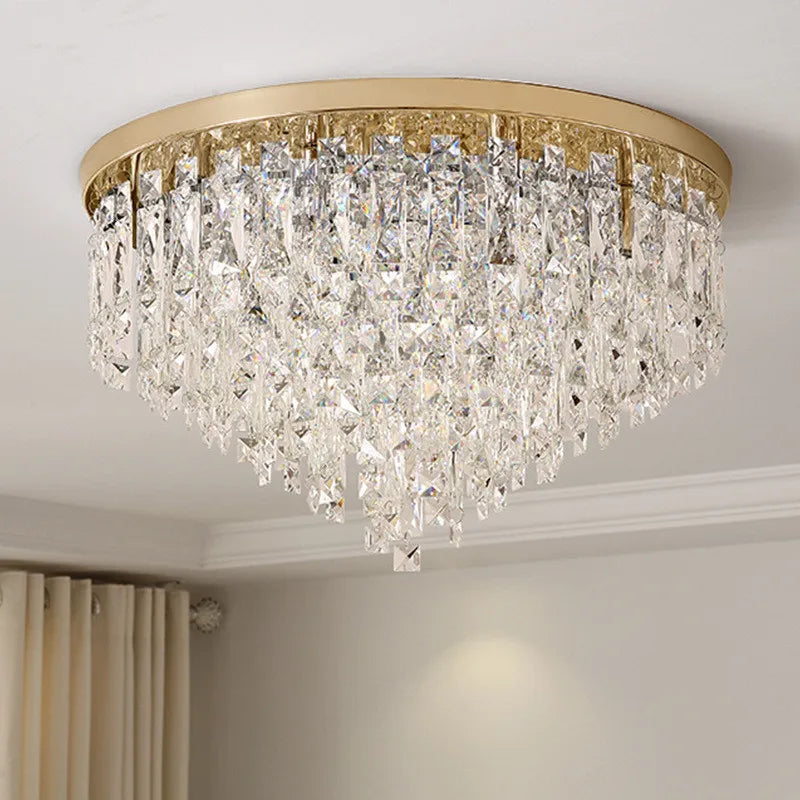 Contemporary LED Chandelier: Art Deco Steel Ceiling Lamp with Crystals for Modern Bedrooms