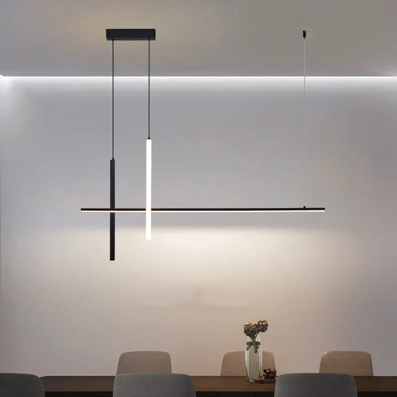 Modern Minimalist LED Chandelier - Dimmable Black Pendant Lamp for Dining Room Kitchen Bar Lighting Suspension Design