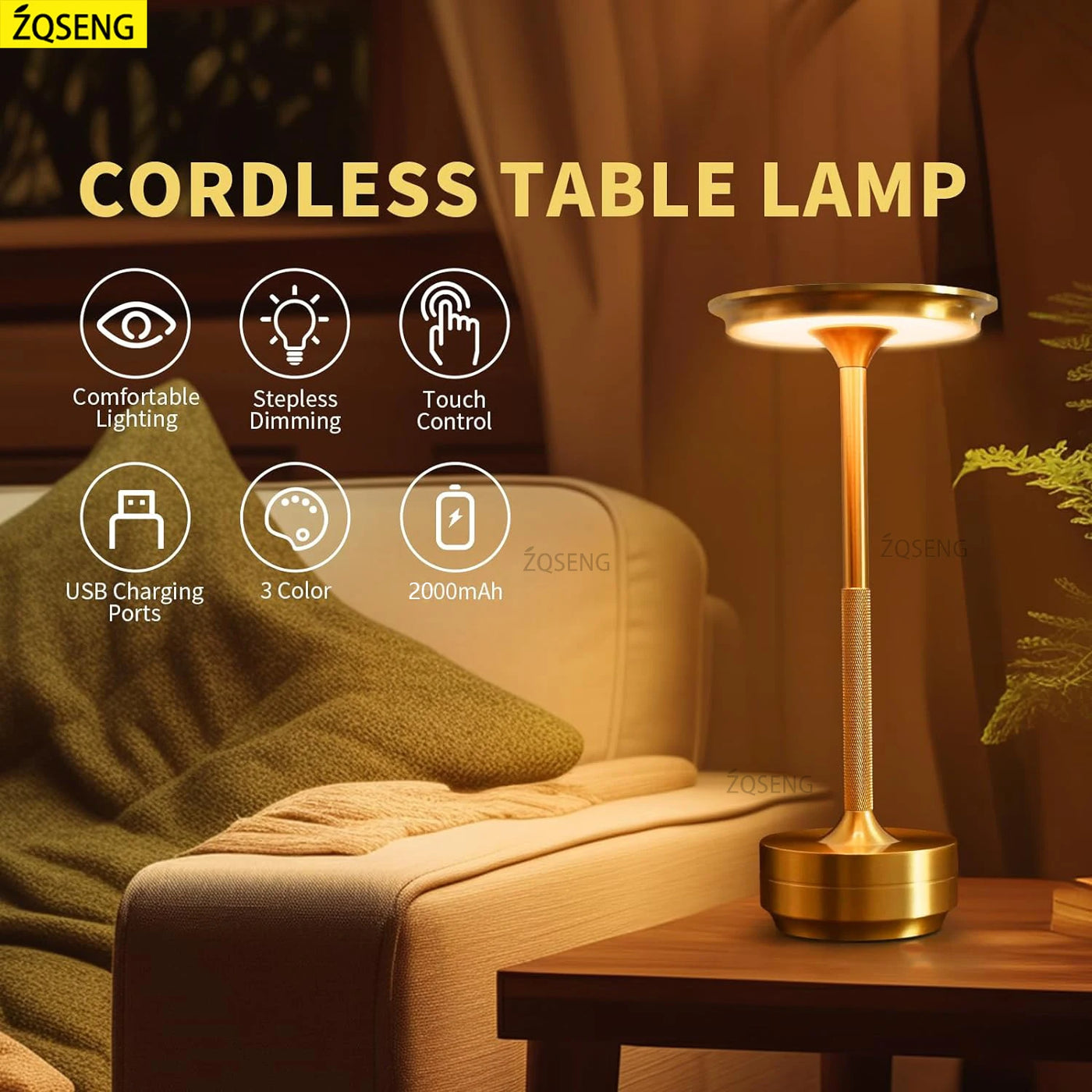 Rechargeable Touch Desk Lamp - Wireless Reading Lamp for Home, Bar, Restaurant, and Outdoor Decor