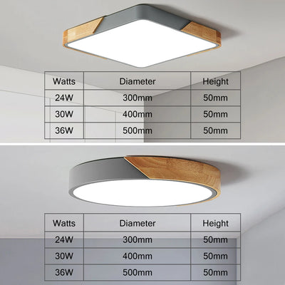 Modern Nordic Style Wooden LED Ceiling Light Mounted Lamp for Home Living Room Bedroom Study, Remote Control