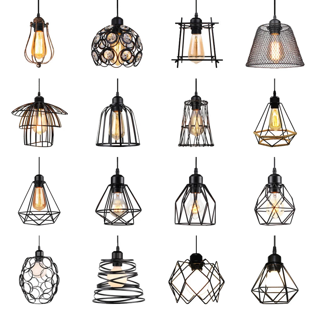 Double Vintage Cage Pendant Light (E27 Base) - Metal Hanging Lamp for Bedroom, Living Room & More