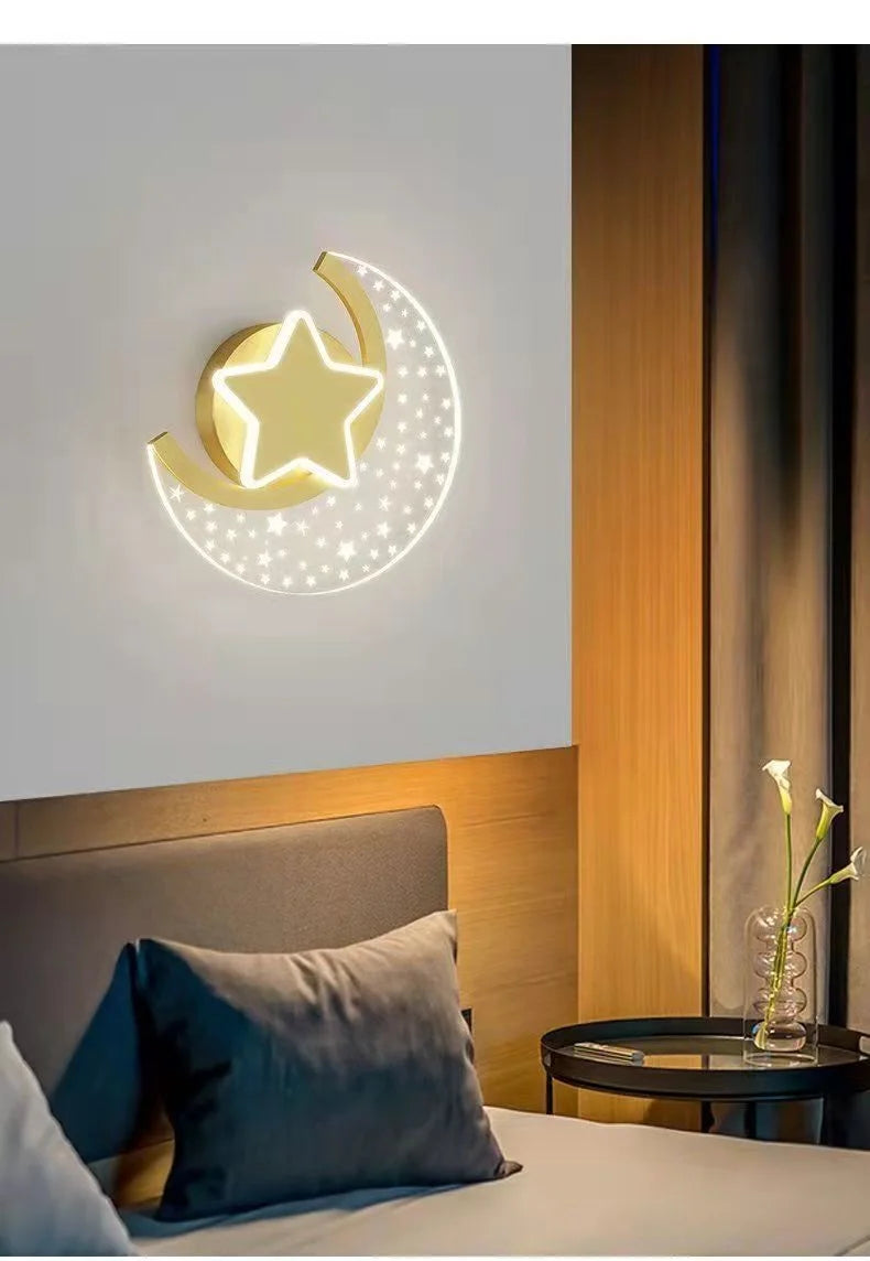 Cartoon Moon Star Wall Lamp for Children’s Room - LED Acrylic Wall Light