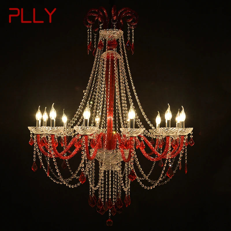 PLLY European Style Crystal Pendant Lamp - Red Candle Lamps for Living Space, Restaurant, or Villa