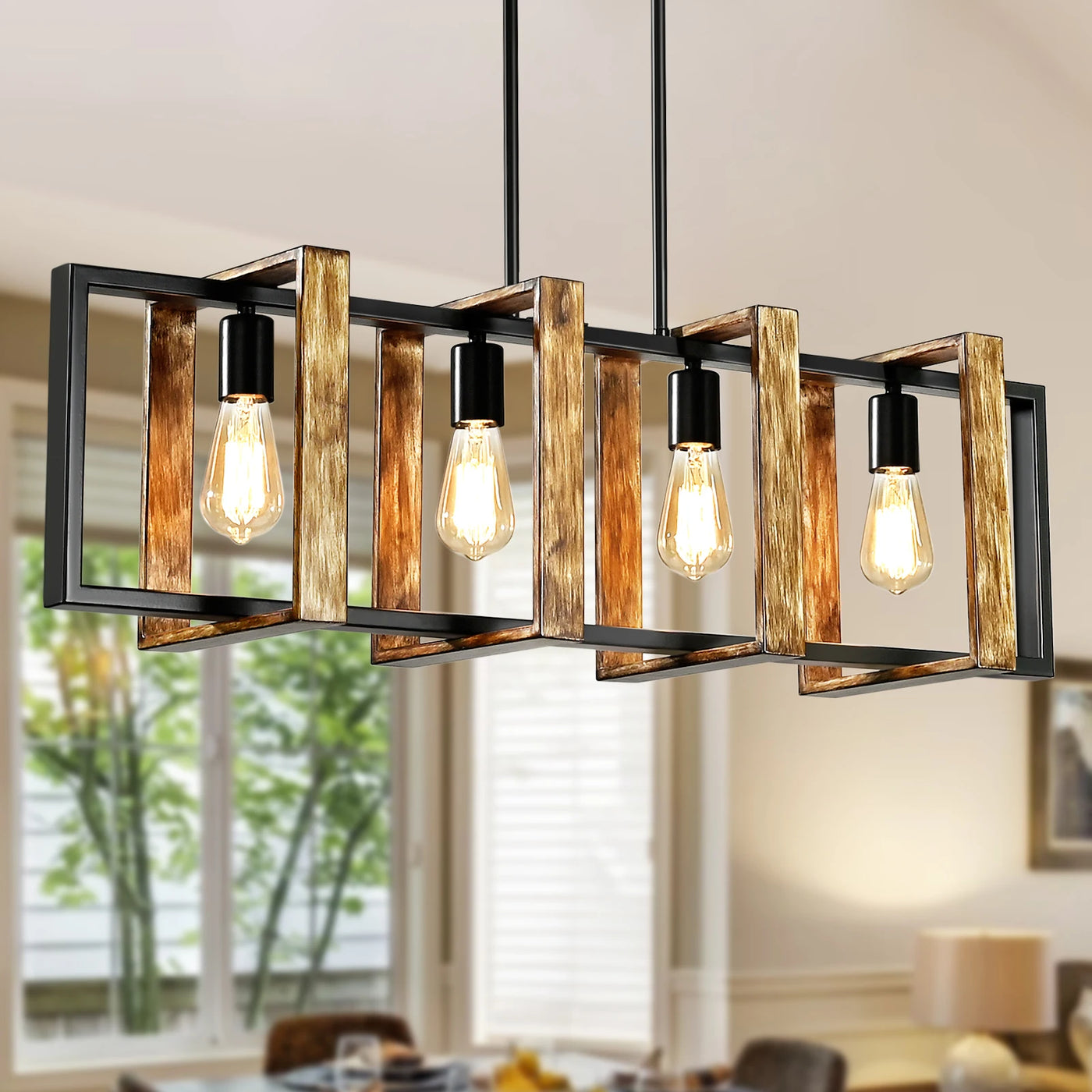MantoLite Rustic Linear Chandelier for Kitchen Island and Dining Room, Farmhouse Pendant Lights
