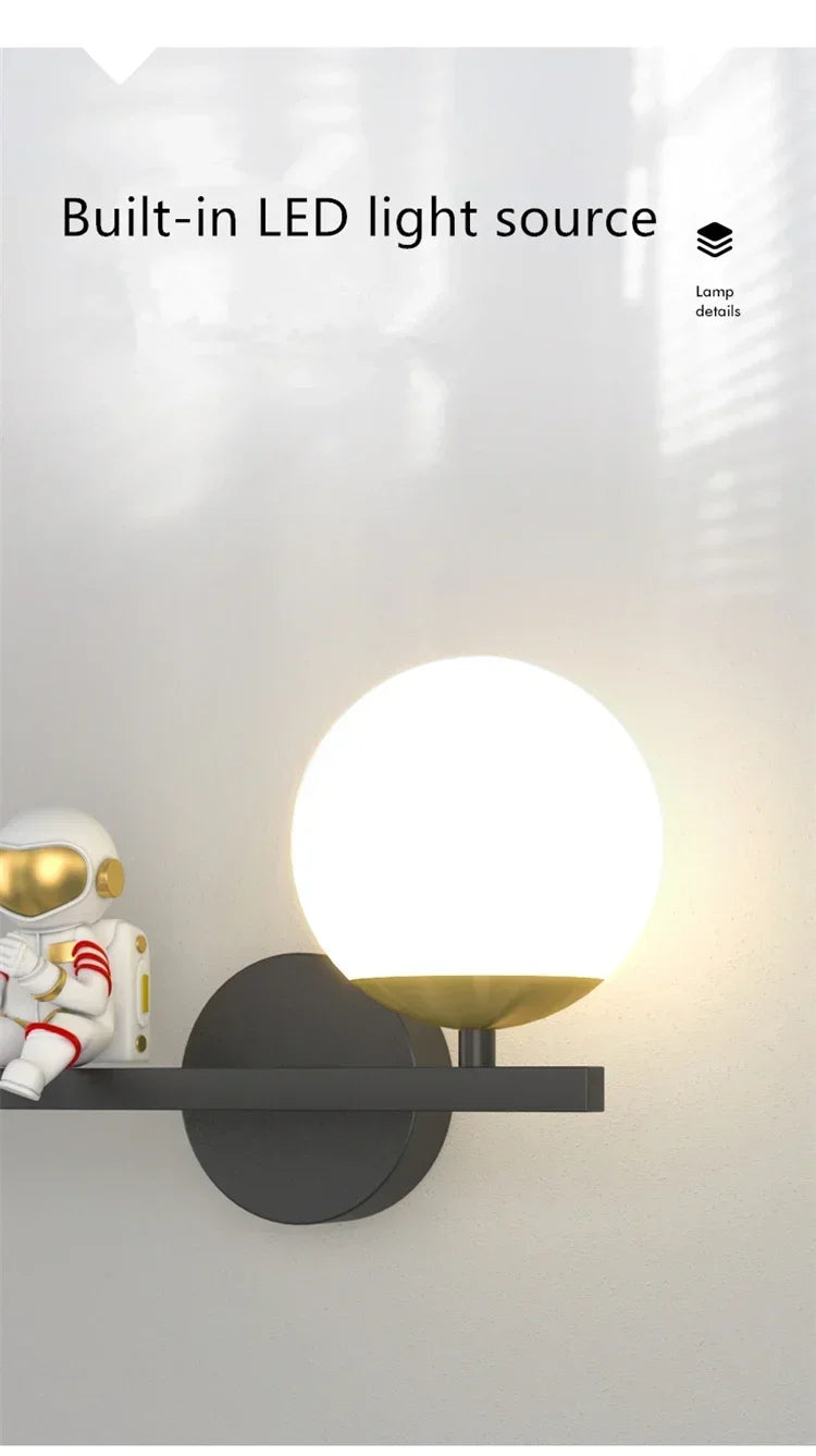 Modern Moon Astronaut Wall Sconce Lamp for Children's Room