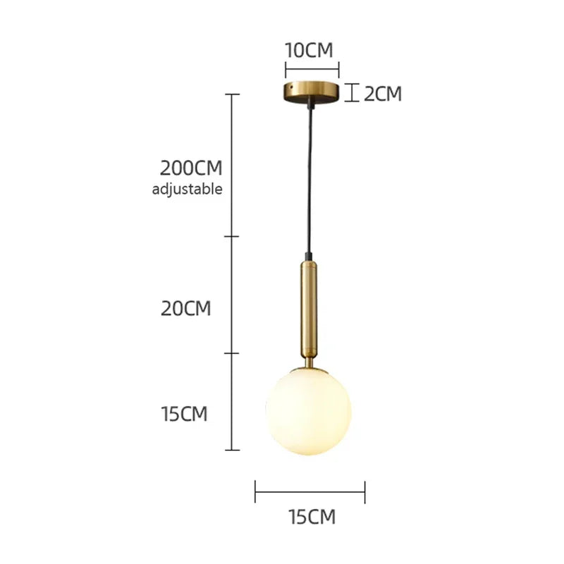 Modern LED Glass Ball Pendant Lamp: Gold Fixtures for Bedside, Kitchen Hanging Lights, Dining Room Lighting, Indoor Decoration