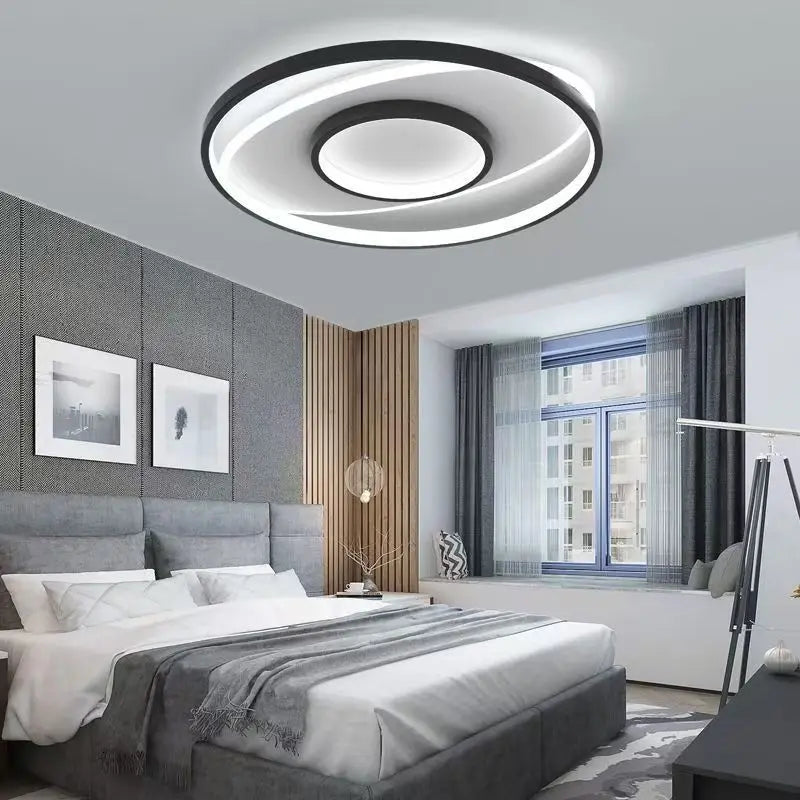 Modern LED Ceiling Light Hallway Home Decor 50CM Dimmable Round Lamp Bedroom Living Room Black White Fixture Lighting Lustre