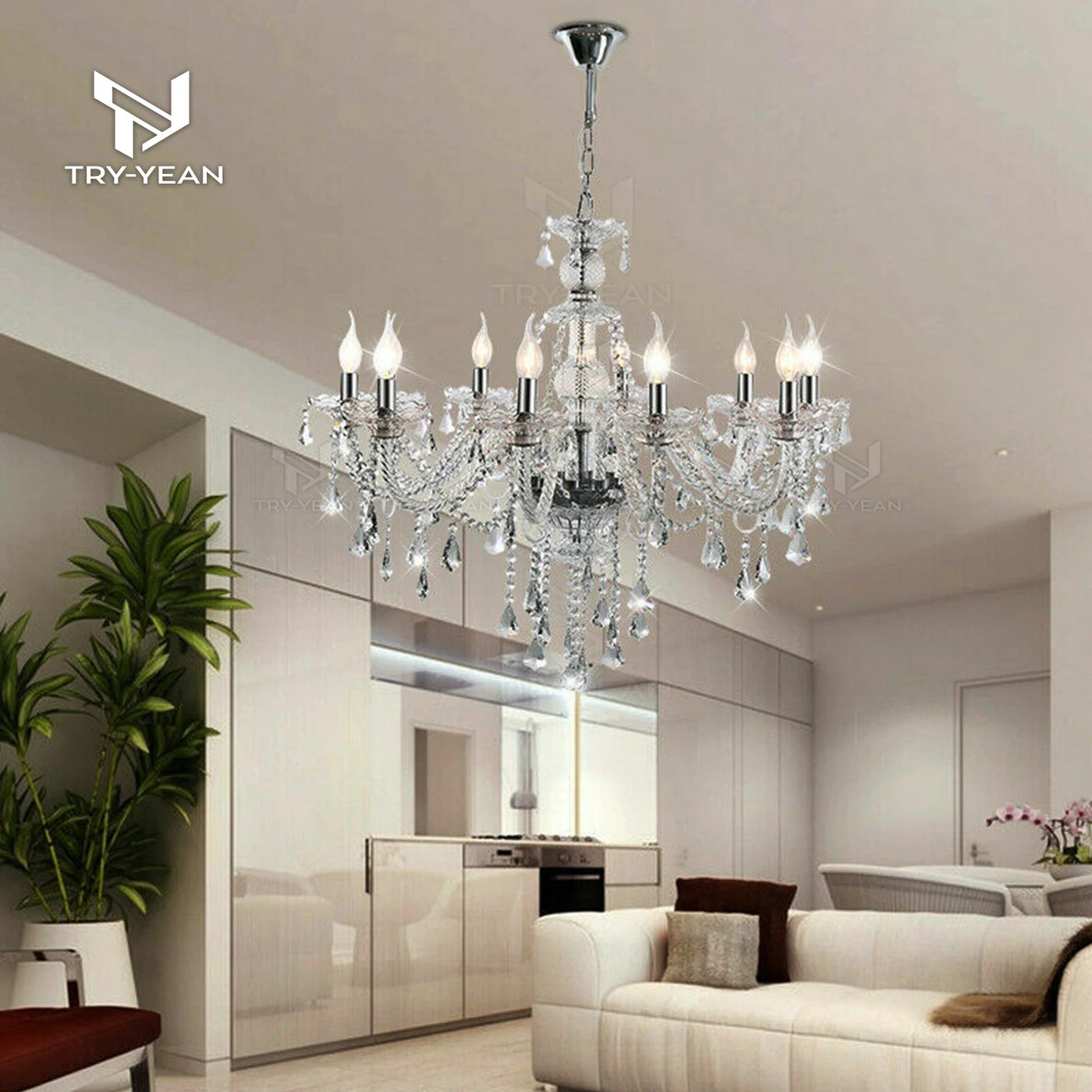 TRY-YEAN Transparent Crystal Chandelier - Classic Elegance for Modern Spaces