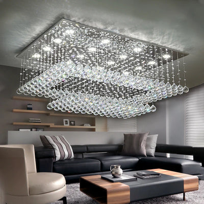 Modern Luxury Crystal Rectangle Chandelier for Ceiling - LED Indoor Lighting for Living Room and Kitchen