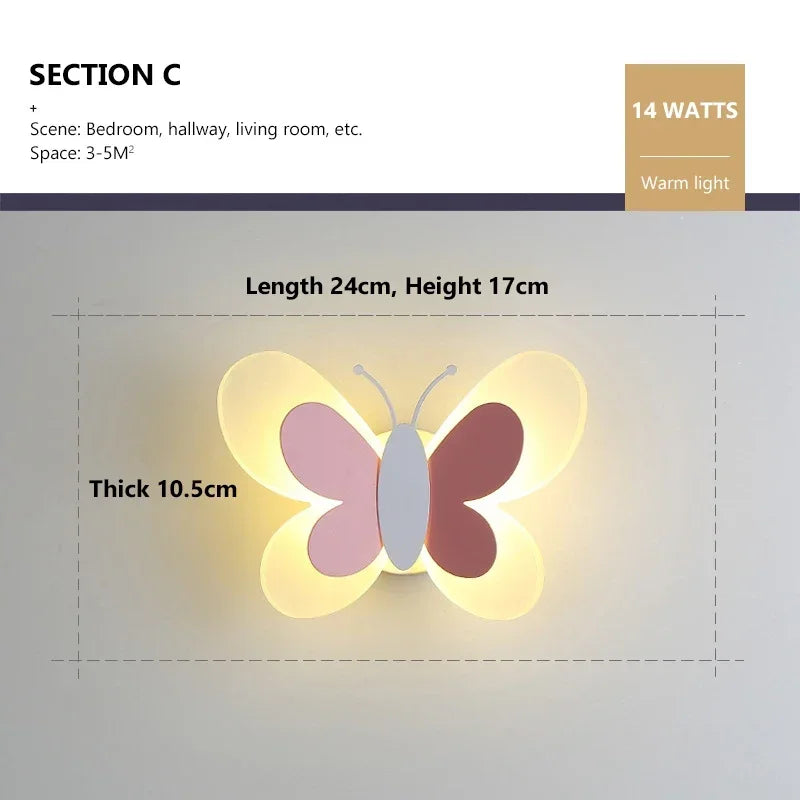 LED Butterfly Wall Sconce Modern Children's Room Butterfly Wall Light