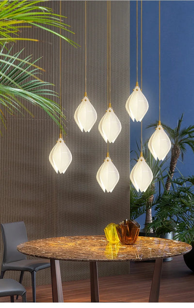 Modern Magnolia Long Pendant Light Ceramic LED for Staircase, Living Room, Dining Room, and Bedroom