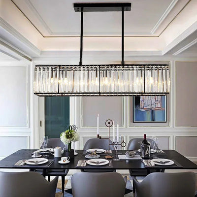 Modern Glass Tube Rectangular LED Chandelier Light Stylish American Hanging Lamp For Dining Room Glass Crystal Hanging Light