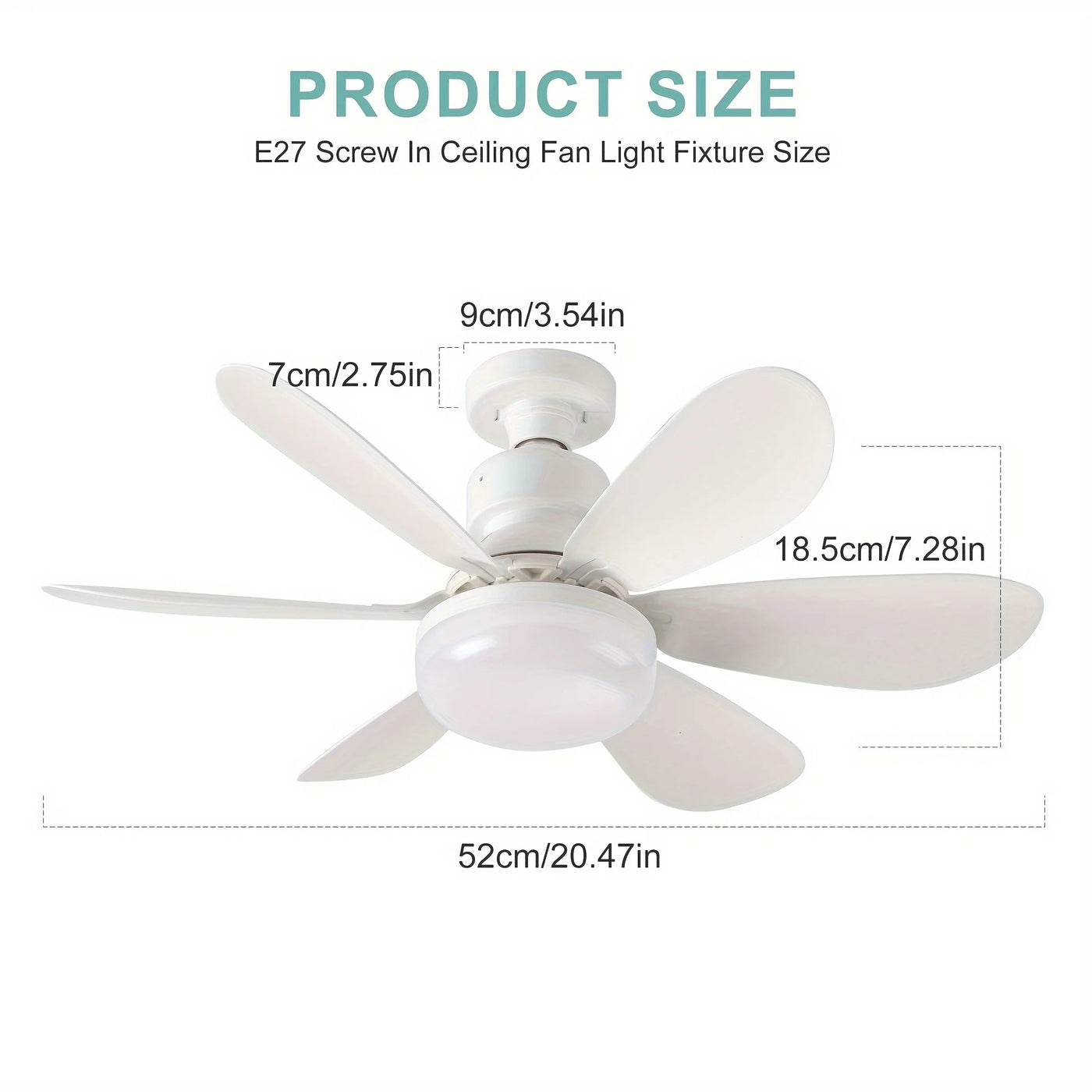 40W Ceiling Fan Light with Remote Control - 20.5in Compact Socket Fan with LED Light for Kitchen, Bedroom, and Small Spaces