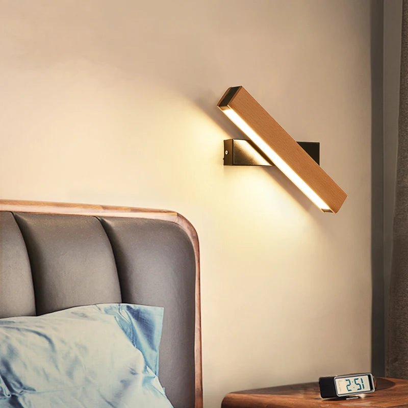 Adjustable Nordic Solid Wood LED Wall Lamp – Rotatable Bedside & Study Lighting