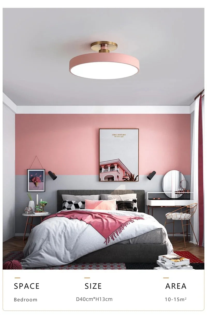 Circular Macaron LED Ceiling Light – Modern Dimmable Chandelier for Bedroom and Living Room