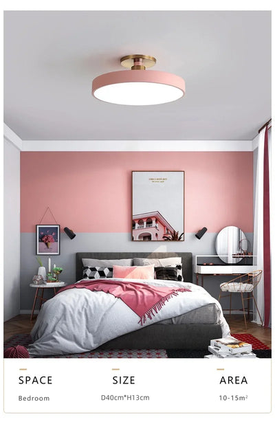 Circular Macaron LED Ceiling Light – Modern Dimmable Chandelier for Bedroom and Living Room