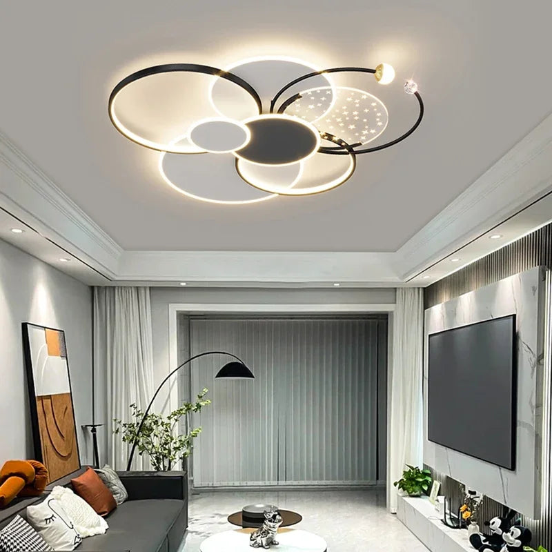Round Living Room LED Chandelier Luxury Bedroom Full of Stars Gold Chandelier Simple Modern Atmosphere Flush Mount Ceiling Lamp