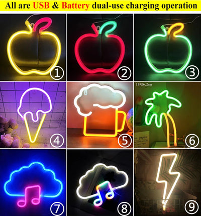LED Neon Night Light Sign USB/AA Battery Powered Wall Hanging Neon Lamp for Bedroom, Party, Wedding, and Christmas Decoration
