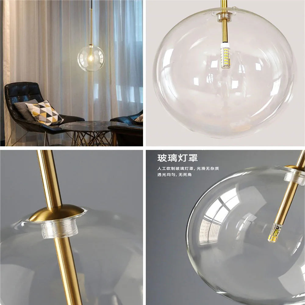 Modern Nordic Pendant Lamp: Minimalist Clear Glass Lights for Loft Living, Dining, Bedroom